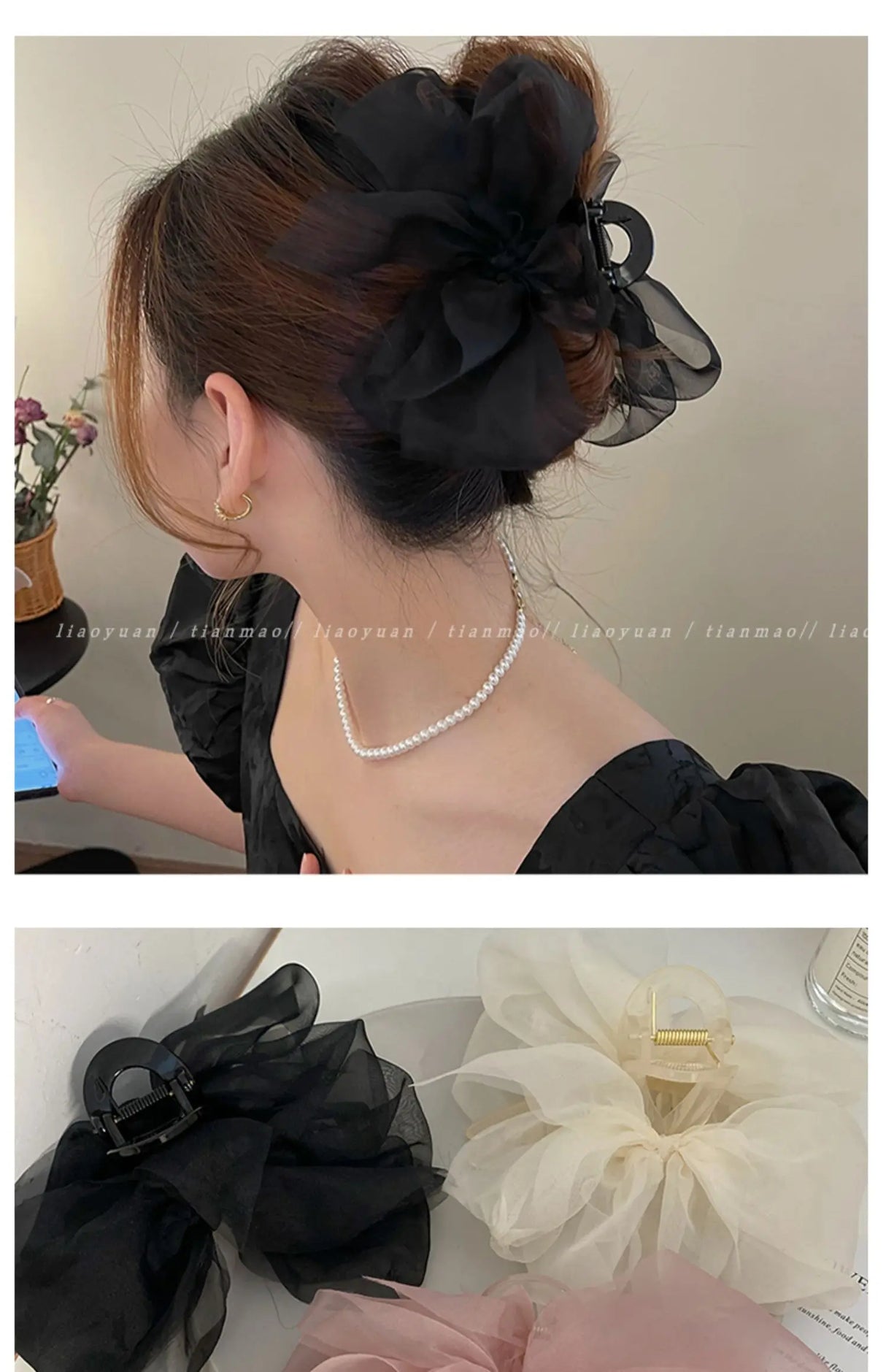 New Mesh Bow Grip Clip Female Ponytail Braid Hair Claw Clip Elegant Girl Hair Clip Hair Accessories Gift Headdress