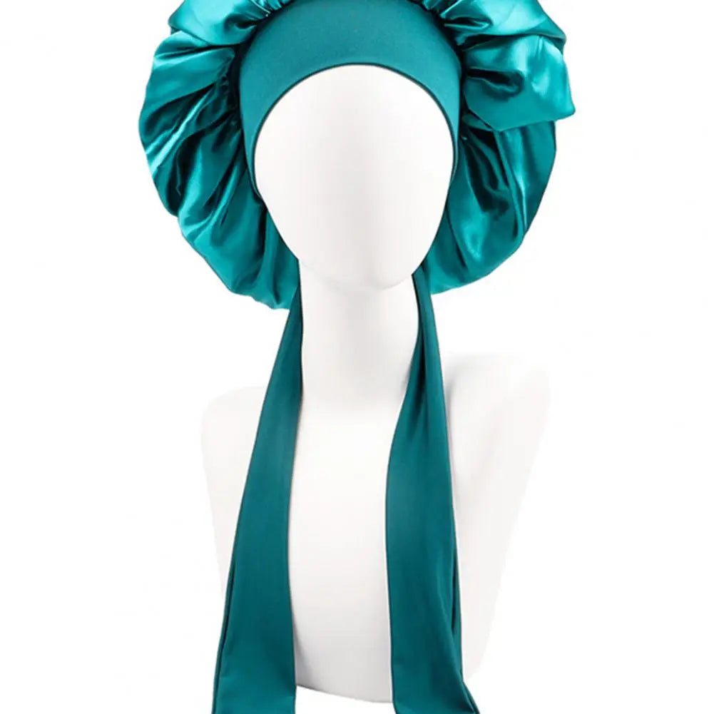 Women Shower Cap Sleeping Satin Bonnet Lace-up Bow Waterproof Women Braids Curly Night Hat Beauty Parlor Cap Salon Hat