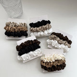 Silk Elastic Hair Bands Ponytail Holder Hair Tie Handmade White Black Coffee Hair Elastics 3Pcs Silky Satin Scrunchies Headwear