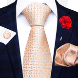 Holiday Gift Brand 8 cm Tie Handkerchief Cufflink Pin Set For Men Necktie Stripe Red Suit Accessories Wedding Gravatas