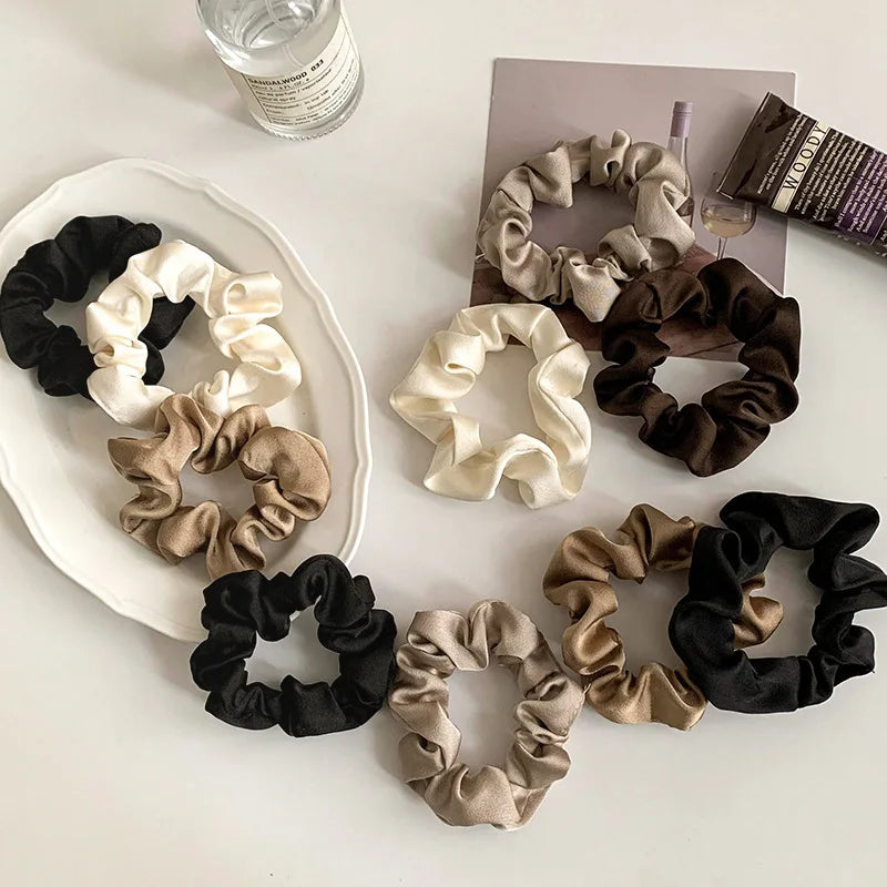 3/4/5 PCS Elastic Bands Elegant Solid Color Satin Pleated Scrunchies Woman Strong Ponytail Hair Ties Accessories Wholesale