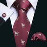 Barry.Wang Red Maroon Burgundy Rose Silk Men's Tie Pocket Square Cufflinks Set Jacquard Necktie for Male Wedding Business Party