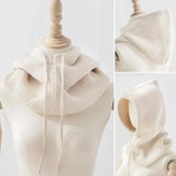 Winter Balaclava Hats For Men&Women Unisex Knitted Hooded Caps Outdoor Warmer Drawstring Hats One-Piece Neck Collar Beanies Cap