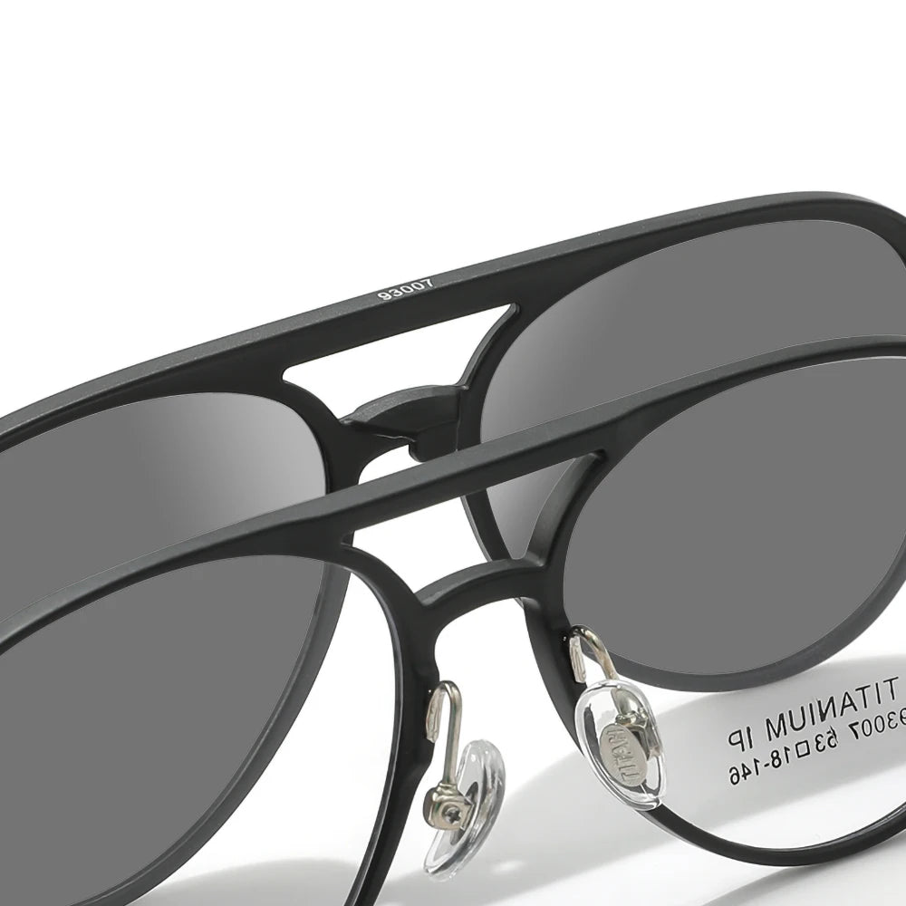 3 In 1 Pure Titanium Women Double Beam Glasses Frame With Polarized Clip On Sunglasses And Night Vision Men Half Rim Eyewear