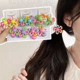Elastic Hair Bands for Children, Hair Ropes, Color Blocked Flowers, Princess Cute Headwear, Girls Hair Accessories, New, 2Pcs