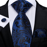 2023 New Blue Ties for Men Luxury Paisley Striped Check Silk Polyester Men's Wedding Party Necktie Accessories Handkerchief Gift