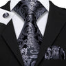 Fashion Mens Ties Set Silk Gray Black Silver White Striped Plaid Solid Paisley Floral Neck Tie Hankderchief Cufflinks Barry·Wang