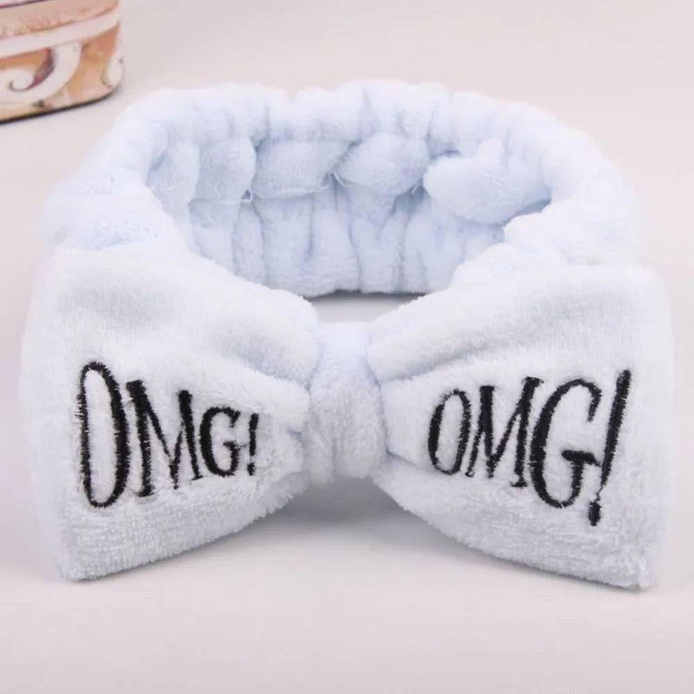 Letter OMG Headbands for Women Girls Bow Wash Face Turban Makeup Elastic Hair Bands Coral Fleece Hair Accessories
