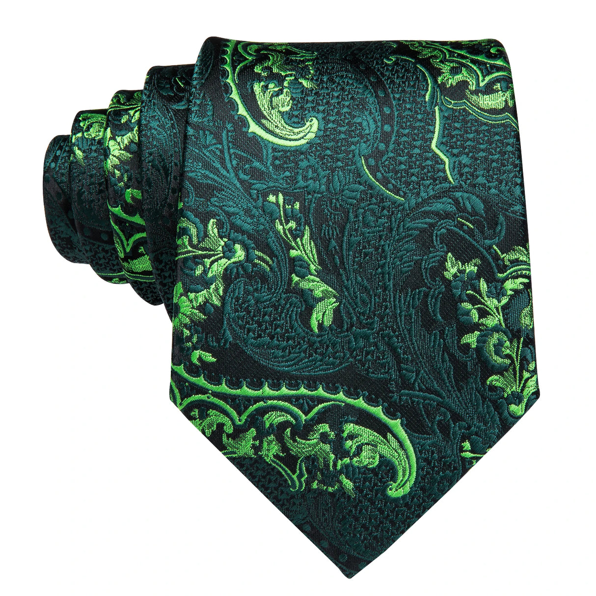 Hi-Tie Dark Green Floral Paisley Silk Wedding Tie For Men Handky Cufflink Gift Men Elegant Necktie Fashion Business Party