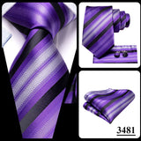 Hi-Tie Purple Lilac Floral Striped Silk Elegant Tie For Men Groom Wedding Men Necktie Pocket Square Cufflink Accessory Wholesale