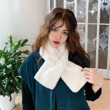 Winter Warm Women Thicken Scarf Faux Fur Plush Cross Collar Female Shawl Soft  Youth Students Solid Colour Scarves Wholesale