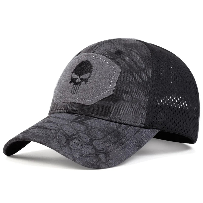 Fashion Unisex Skull Embroidered Top with Patch Breathable BaseballCap Military fans outdoor camouflage Adjustable Casual SunHat