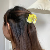 Sweet Cute Plastic Pastoral Flower Print Cup Shark Hairpin For Women Girls New Cute Vase Shape Hair Clip Claw Accessories