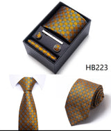 65 Colors Fashion Tie Handkerchief Set Tie Clip Necktie Box Man's Shirt Dark Red  Accessories Men Wedding Holiday  Gift