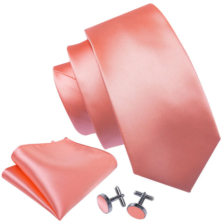 Elegant Pink Ties For Men Luxury Silk Stripe Pocket Square Cufflinks Set Fashion Male Necktie Groom Wedding Gift Barry.Wang 5090