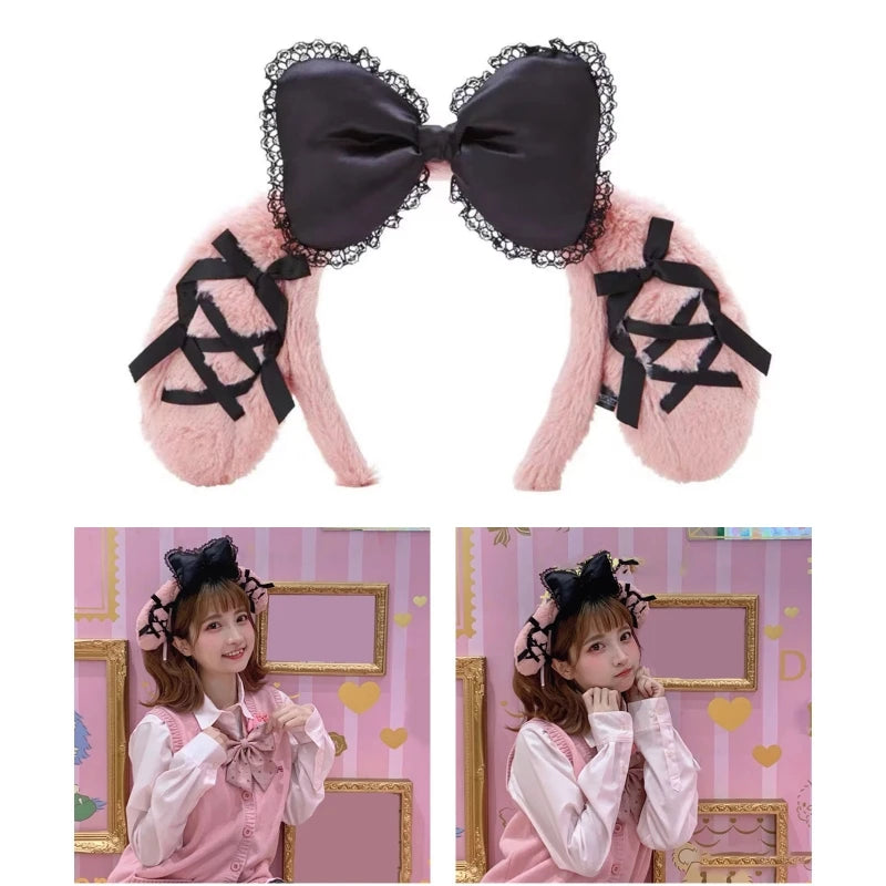 Women Girls Cute Cartoon Melody Ears Shaped Headband Plush Hair Hoop Makeup Photoshoot Christmas Party Headpieces