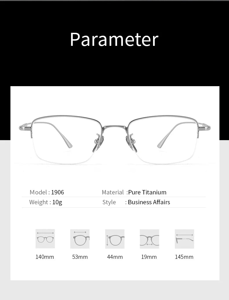 Lzabella New Men's Half Frame Glasses Business Casual Pure Titanium Frame Fashionable And Trendy Prescription Glasses 1906