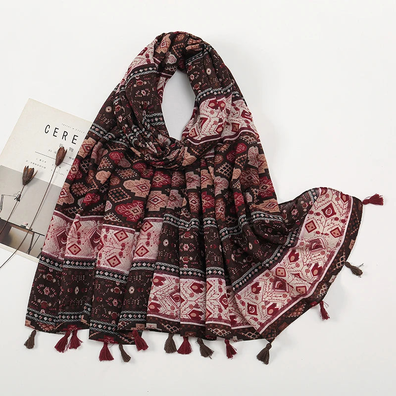 Fashion Printed Leopard Scarf Female Spring Muslim Women Hijab Scarves Tassel Large Size Headband Handkerchief Women's Bandana