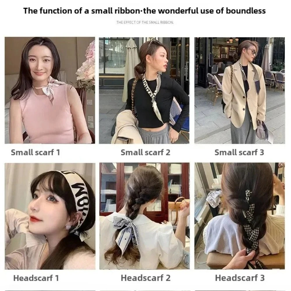 Women's Daily Wear Headbands Bags Handles Silk Scarves Simulated Silk Streamers French Versatile Headbands Scarves Gifts