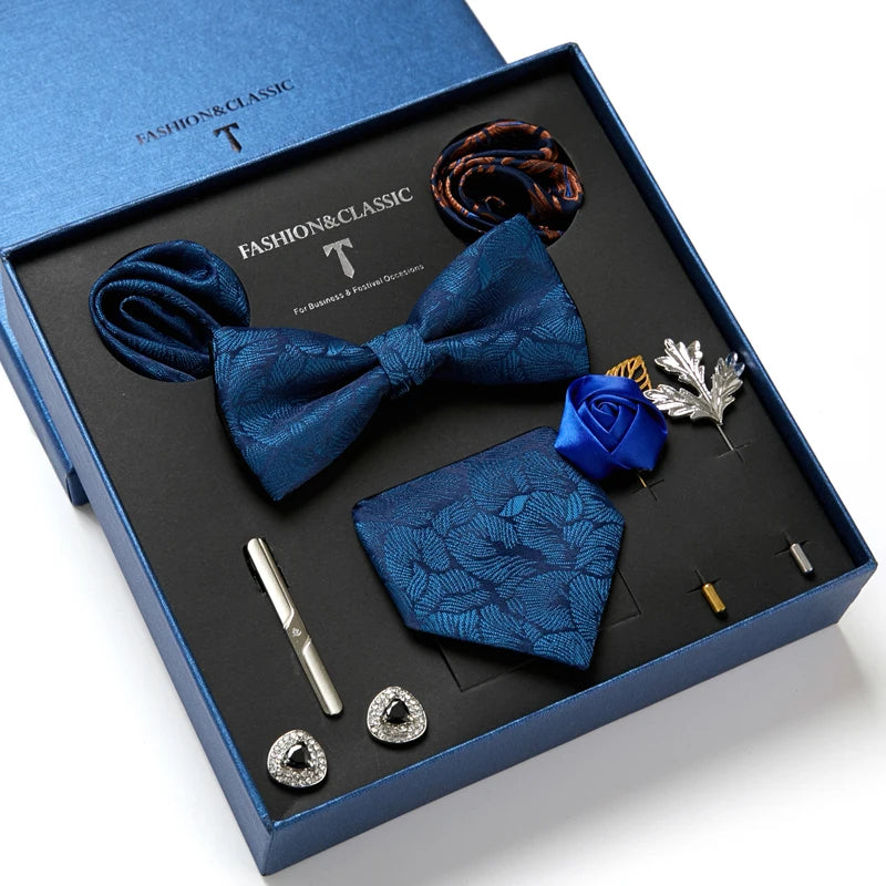 Holiday Gift Box Tie For Men Tie Handkerchief Pocket Squares Cufflink Set Necktie Box Man Dark Grey April Fool's Day