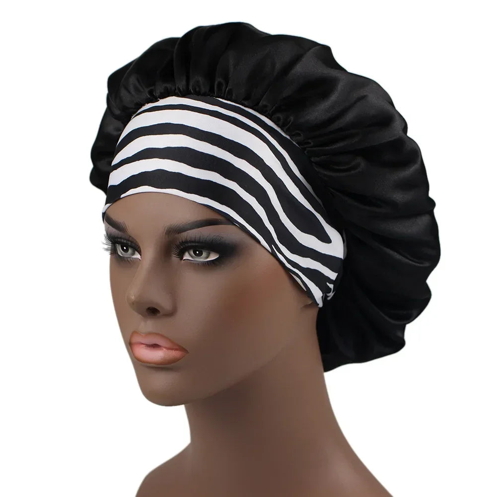 High Elastic Satin Solid Sleeping Hat 1Pcs Hair Care Bonnet Nightcap Multi-color Reusable Women Home Sleeping Cap Accessories