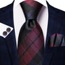 Hi-Tie Designer Grey Plaid Novelty Silk Wedding Tie For Men Handky Cufflink Gift Mens Necktie Fashion Business Party Dropshiping