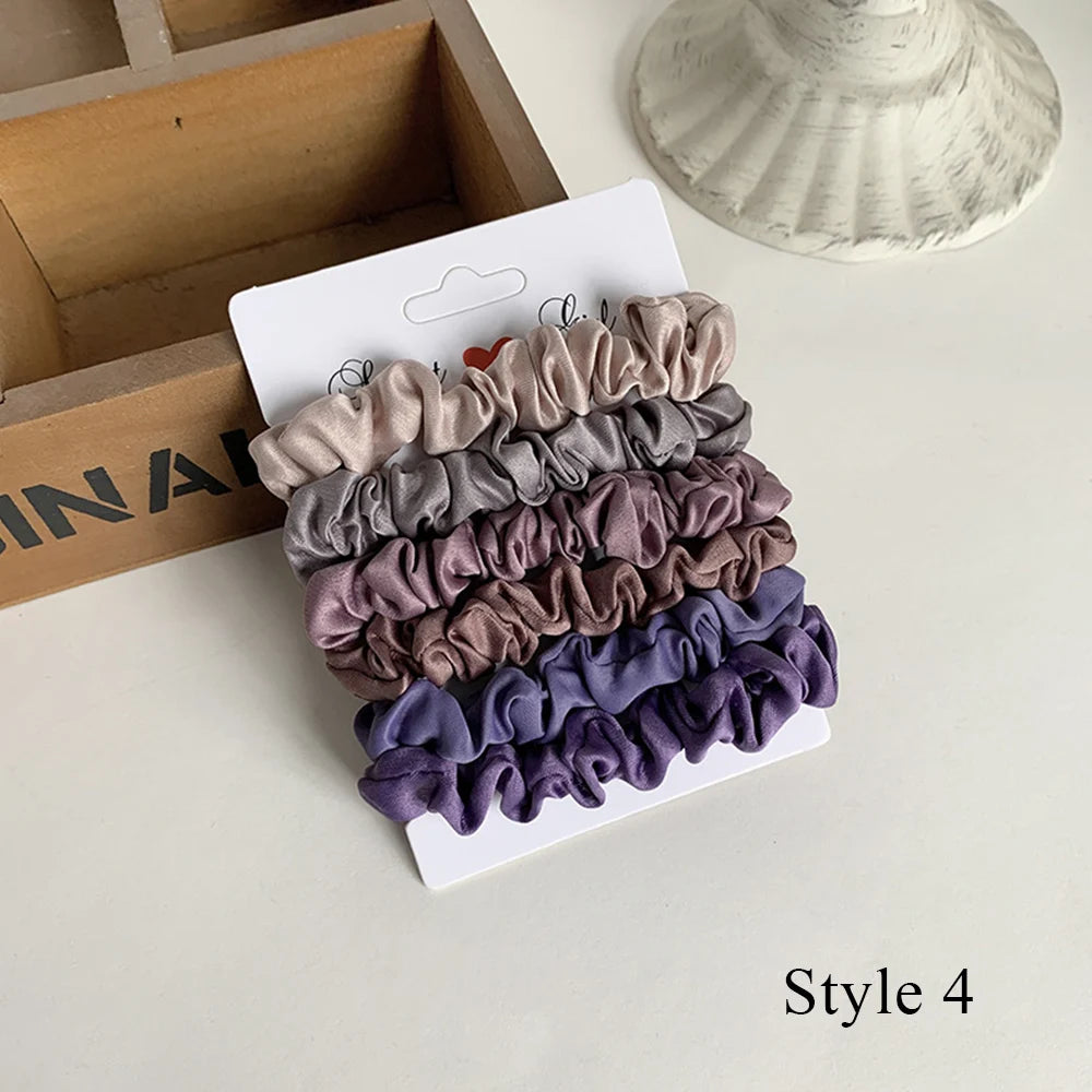 6PCS Colorful Satin Silk Hair tie Elastic Hair Bands hair elastics Women Simple Silky Satin Hair Scrunchies Set Hair Accessories