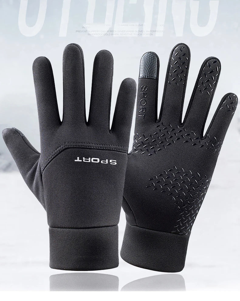 Windproof and Waterproof Outdoor Gloves Touch Screen Thumb and Index Finger Fingertips Warm Gloves for Running Cycling