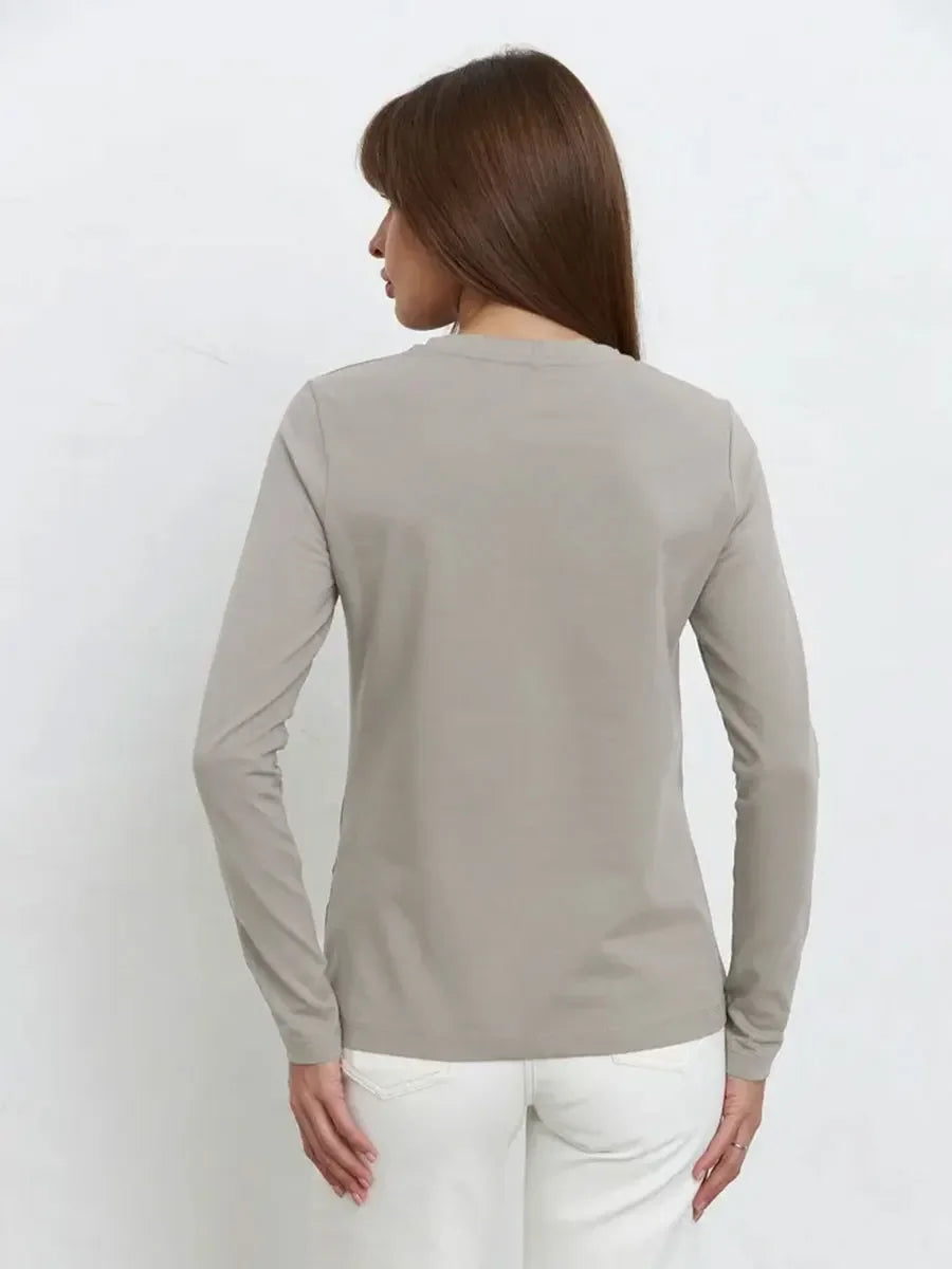 Bornladies Women's Spring Autumn 100% Cotton T-shirt Bottoming Basic Solid Lady Long Sleeve Loose Tops Shirts Oversized T Shirt