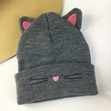 Cute Cat Embroidery Brimless Cap Outdoor Warm Ear Protection Cat's Ears Pullover Hat Woman Autumn and Winter Soft Head Cap