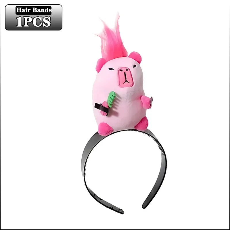 5PCS Headband Cartoon Mouse Hairband New Cartoon Plush Doll Headband French Wide-brim Hairpin Photo Headwear Creative Girl Gift