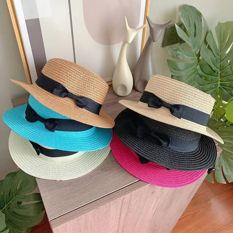 women straw hat  Flat Top Straw Hat Vacation Casual Shopping Beach Hats for Woman Hats for girls Church Courtesy Panama Sun Hat