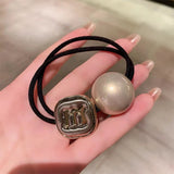 Fashion Pearl High Elastics Hair Ties for Women Girl Letter M Exquisite Hair Rope Non-slip Ponytail Hair Rubber Band Accessories
