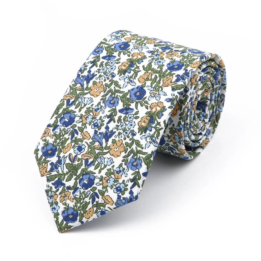 New Chic Floral Tie For Men Women 100% Cotton Beautiful Elegant Flower Necktie White Blue Narrow Skinny Wedding Casual Cravat