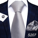 Brand Fashion 8 cm Tie For Men Woven Festive Present Tie Handkerchief Cufflink Set Necktie Shirt Accessories Red Striped