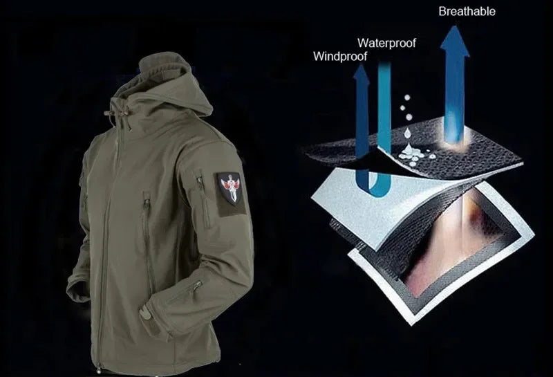 Tactical Winter Set Men's Outdoor Windproof Waterproof Suit Multi-Pocket Soft Shell Hooded Jackets Sharkskin Work Pants