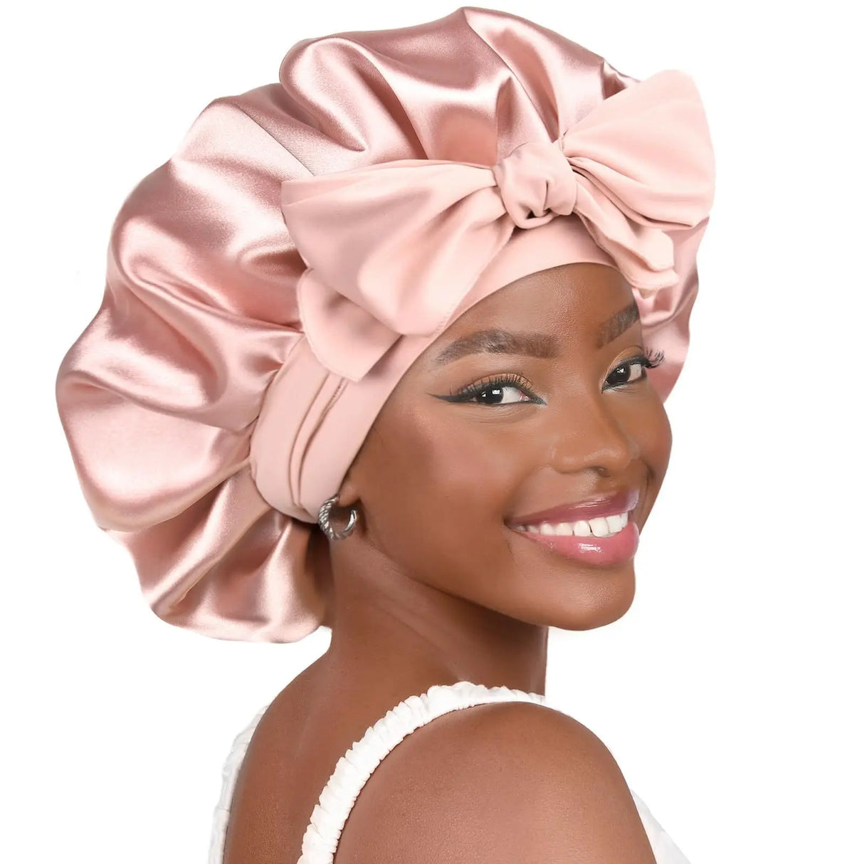 New Satin Double Layer Bonnet Solid Wide Tie Band Stretch Head Silky Bonnet Edge Wrap Nightcap Hair Care Shower Bonnet for Women