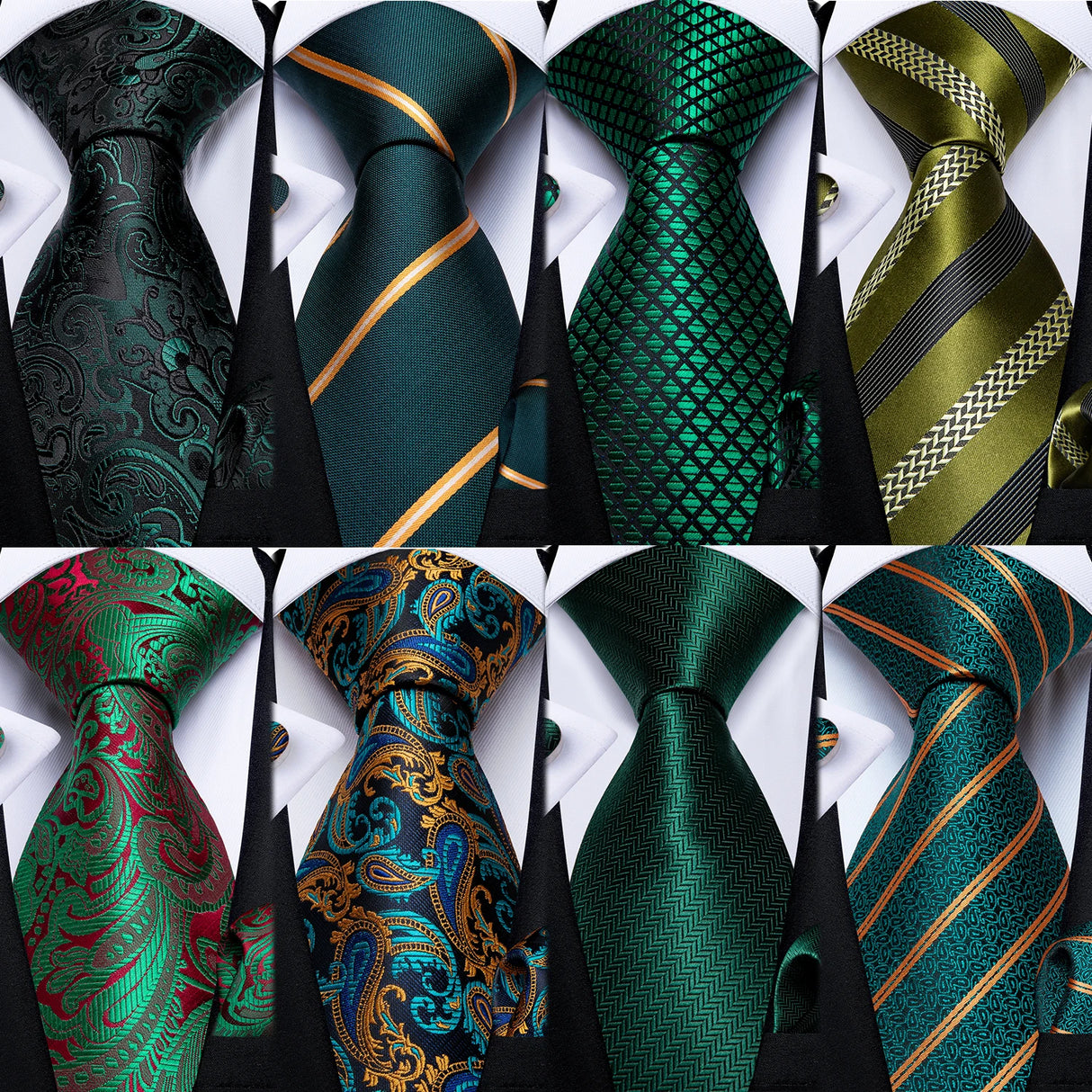 DiBanGu Green Teal Ties For Men Hanky Cufflinks Set 17 Styles Necktie For Male Business Wedding Party Mens Ties New Arrival Tie