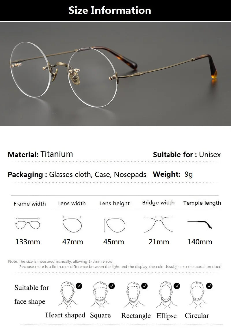 2024 Pure Titanium Round Rimless Glasses Frame Simple Fashion Men Women Small Faces Eyeglasses Light Weight Frameless Spectacles