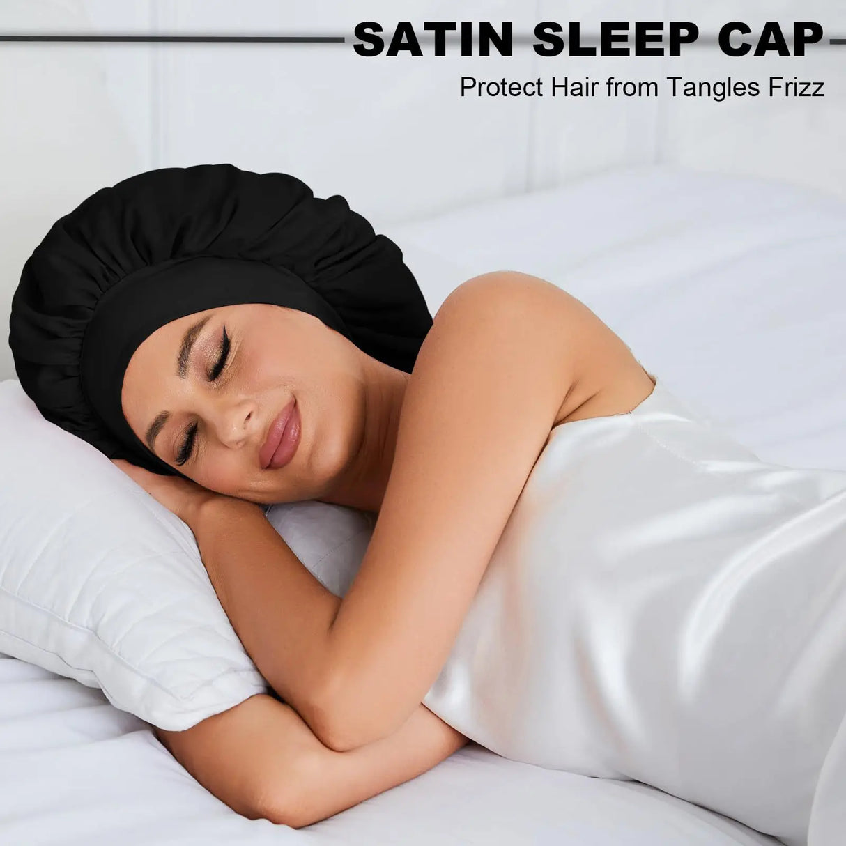 New Satin Double Layer Bonnet Solid Wide Tie Band Stretch Head Silky Bonnet Edge Wrap Nightcap Hair Care Shower Bonnet for Women