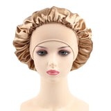 Women's Satin Solid Elastic Wide-brimmed Sleeping Hat Unisex Head Wrap Elastic Band Cap Hair Care Bonnet Night Hat bonnet