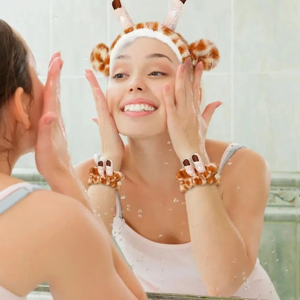 Cute Giraffe Headbands Wash Face Hair Hoops Hairbands Elastic Absorbent Wristband Skincare Hair Bands Makeup Face Wash Headbands