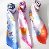 Scarf Flight Attendant Hijab Scarf Small Shawls Floral Print Satin Silk Scarf Head Neck Hair Tie Band Neckerchief Head Scarf DIY