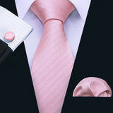 Elegant Pink Ties For Men Luxury Silk Stripe Pocket Square Cufflinks Set Fashion Male Necktie Groom Wedding Gift Barry.Wang 5090