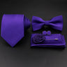 Hot Sale Red Blue Tie Set Polyester Slim Striped Necktie Bowtie Cufflink Brooch For Groom Suit Wedding Cravat Shirt Accessory