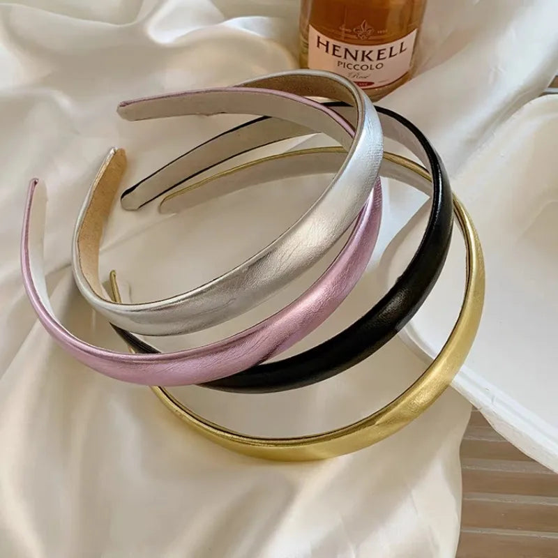 New Europe and America Elegant Gold Sliver Leather PU Hairband Headband for Women Girls Hair Bands Hair Accessories