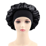 Women's Satin Solid Elastic Wide-brimmed Sleeping Hat Unisex Head Wrap Elastic Band Cap Hair Care Bonnet Night Hat bonnet