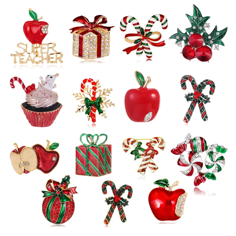 Christmas brooch apple snowflake bow cane candy ice cream gift pine cone pin men and women accessories