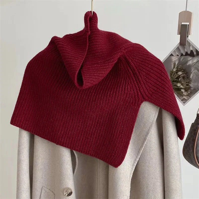 Women Clothing 2023 Autumn Winter Shawl Casual Simple Solid Colour Thermal Scarf Knitted Shoulder Cape Turtleneck Sweater Women