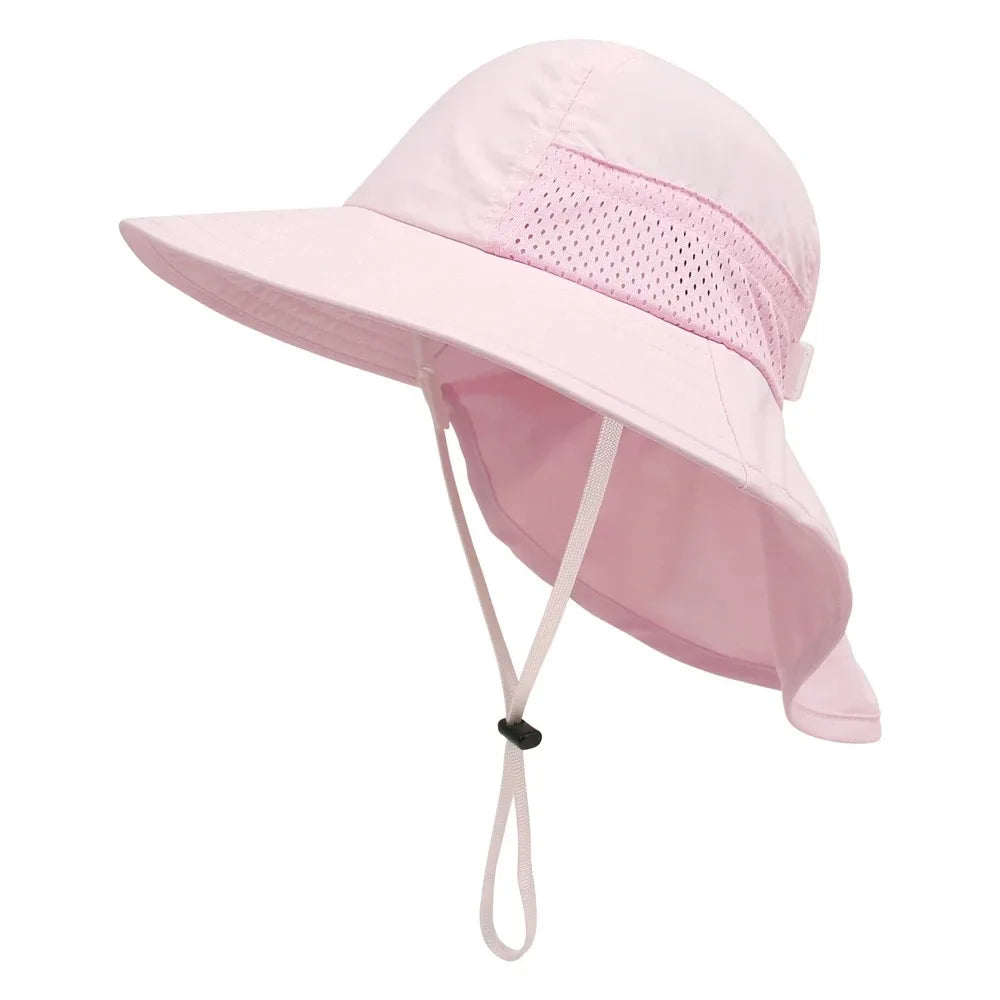 Spring Summer Baby Hat Beach Sun Protection Neck Kids Bucket Hats for Girls Boys Adjustable Children Cap Baby Accessories 6M-6Y